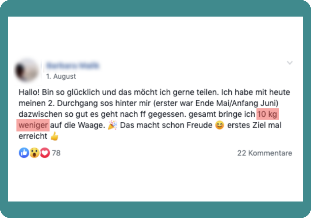 Testimonial SOS 2. Durchgang, gesamt -10 kg