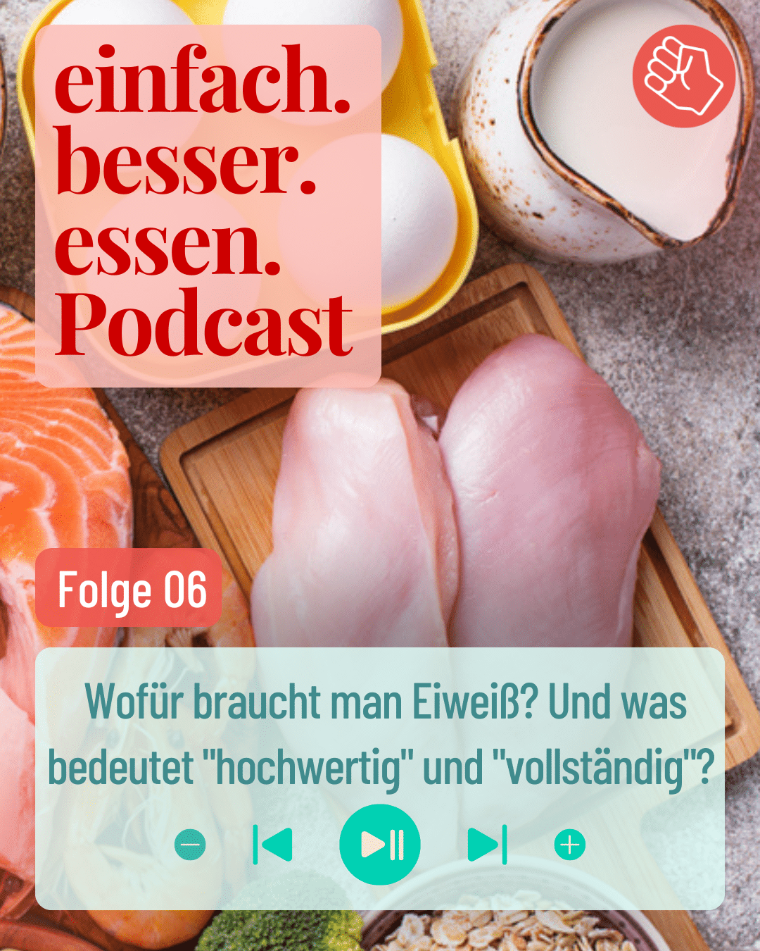 Titelbild mit verschiedenen eiweißhaltigen Lebensmitteln