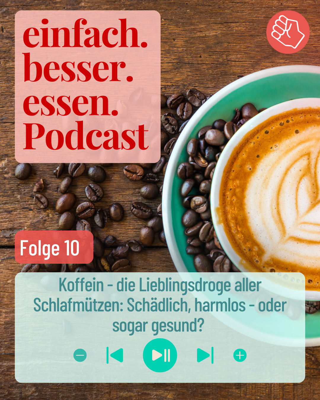 Bild von einer Tasse Kaffee. Rundherum liegen Kaffeebohnen