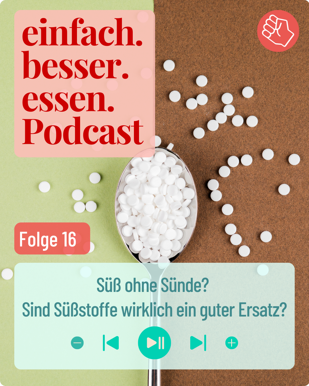 Bild zeigt einen Löffel in dem Süßstoff in Tablettenform liegt