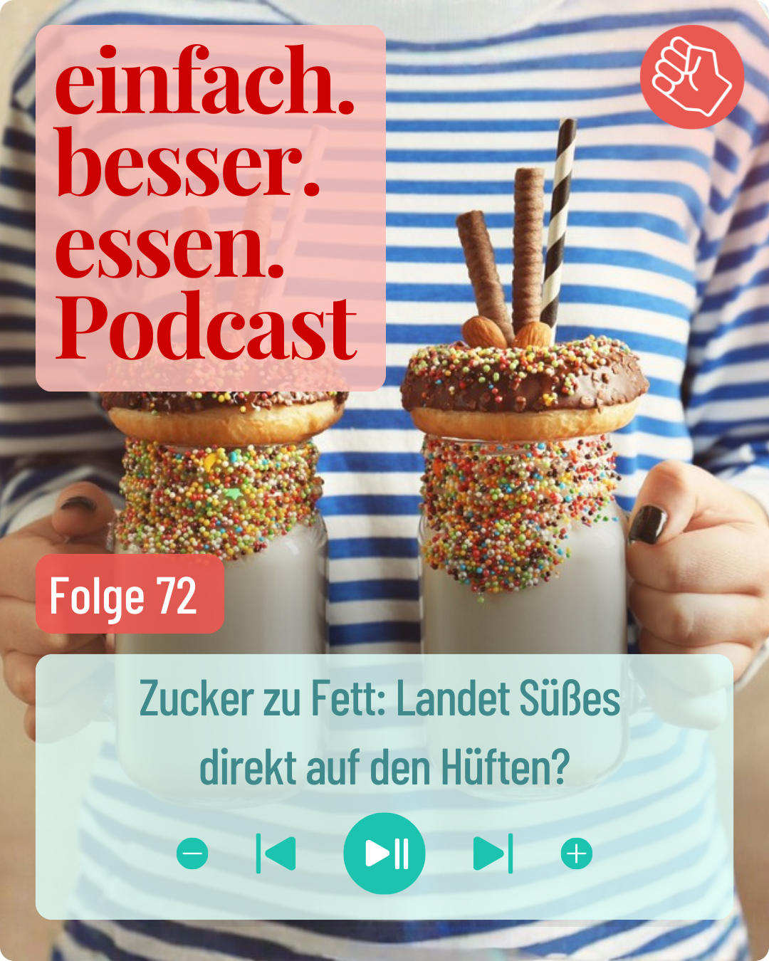 Titelbild zeigt den Oberkörper einer Person, die in beiden Händen ein Glas mit einem Milkshake getoppt mit Donuts und Sußigkeitn hält.