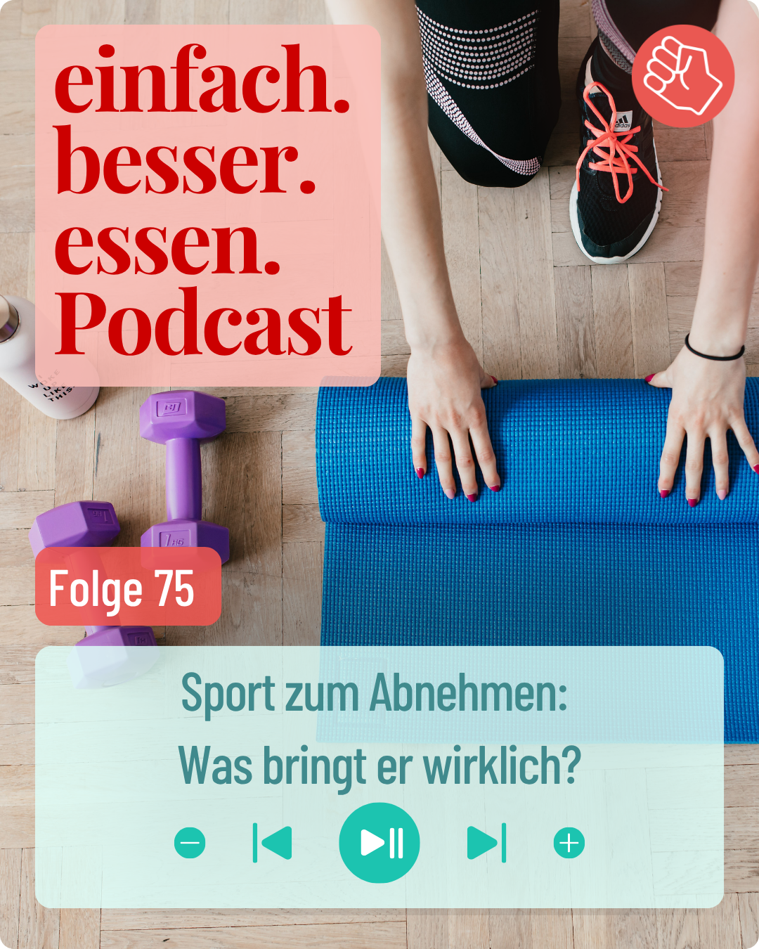 Titelbild mit Frauenarmen, die eine Gymnastikmatte einrollen. Daneben liegen Hanteln.