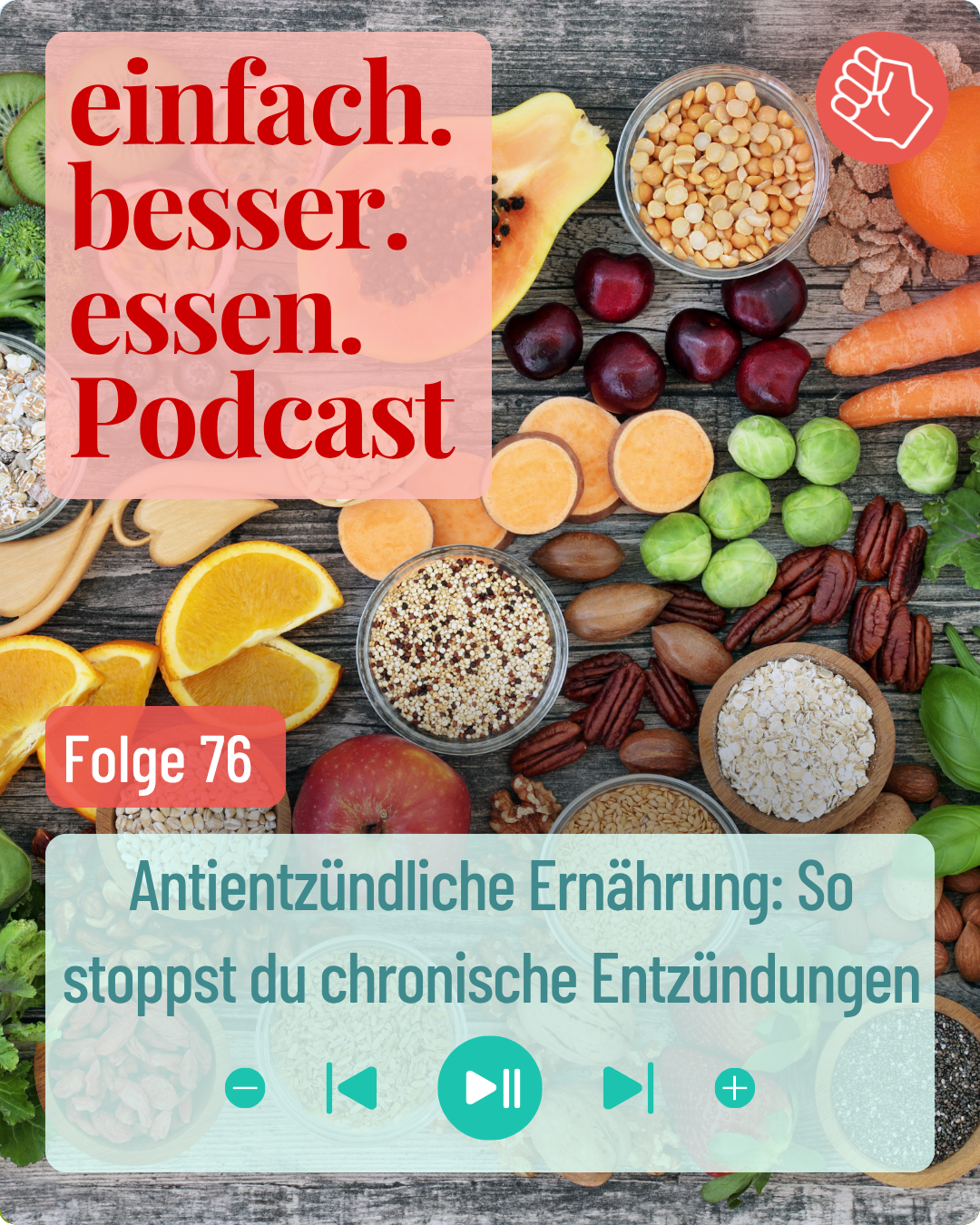 Titelbild mit antientzündlichen Lebensmittel, die auf einem grauen Untergrund liegen.