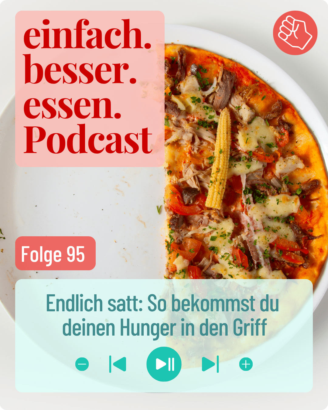 Ein Teller mit einer halben Pizza.